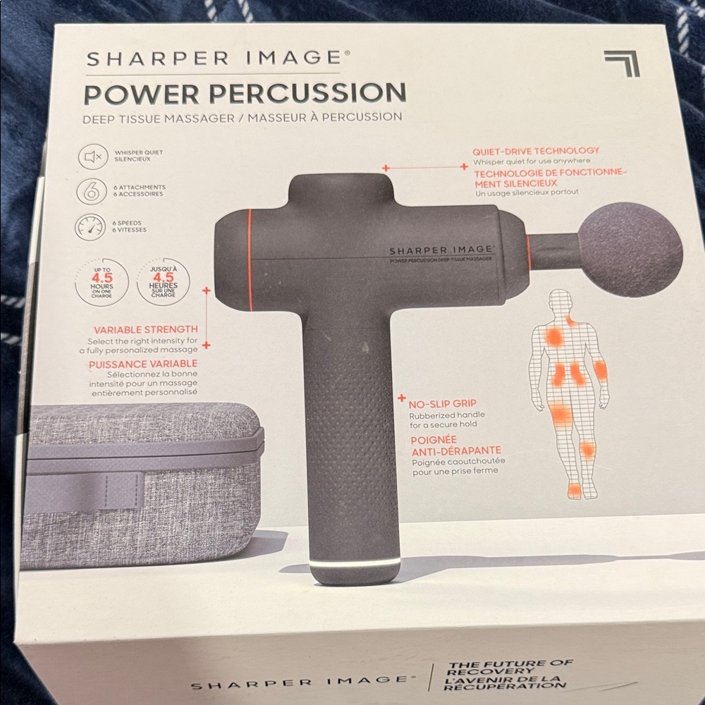 Sharper Image Black Percussion Massage Gun with Gray Accents